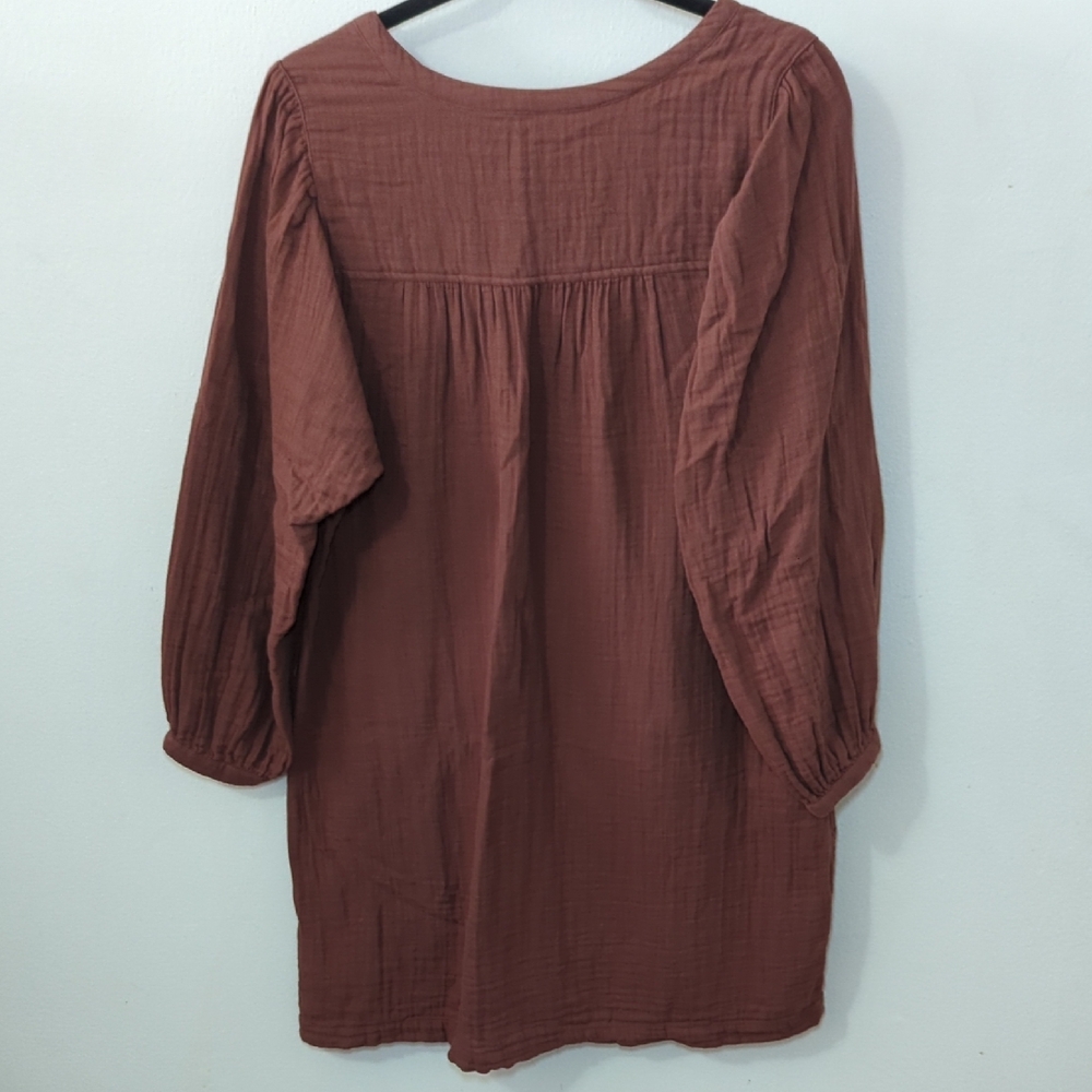 Old Navy Long-Sleeve Poet Mini Swing Dress Brown 100% Cotton Women's Size Medium - Picture 7 of 7